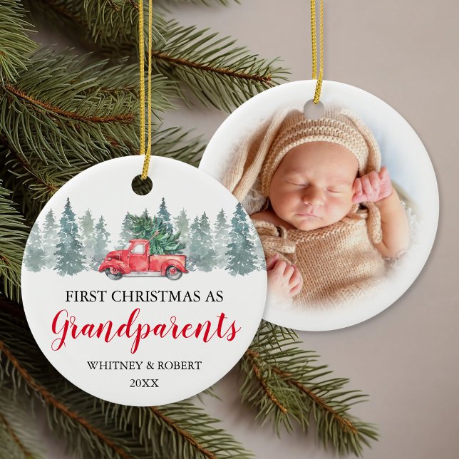 Grandparents First Christmas Photo Ceramic Ornament (Creator Uploaded)
