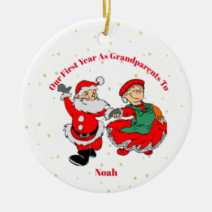 Grandparents First Christmas Photo Santa Merry Ceramic Ornament