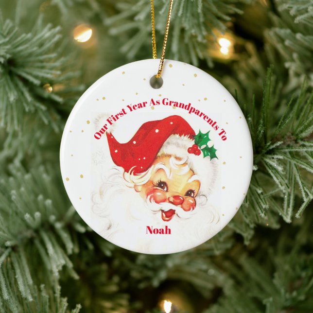 Grandparents First  Christmas Photo Santa Merry Ceramic Ornament (Tree)