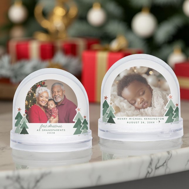Grandparents First Christmas Rustic Trees 2 Photos Snowglobe (Grandparents First Christmas Rustic Trees 2 Photos Snow Globe)