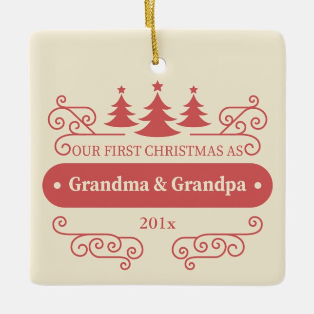 Grandparents First Christmas Square Ornament (Front)