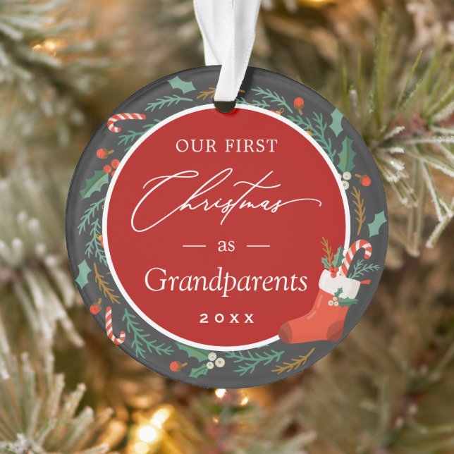 Grandparents First Christmas Wreath Festive Photo Ornament (Tree)