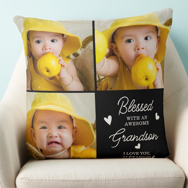 Grandparents from Grandson Custom Photo Collage Cushion (Creator Uploaded)