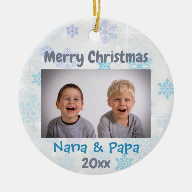 Grandparents Grandkids Christmas 2023 Photo Ceramic Ornament (Front)