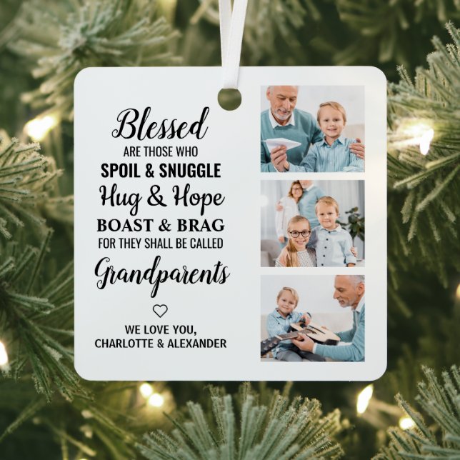 Grandparents Grandma Grandpa Poem Custom 3 Photo Metal Tree Decoration (Insitu)