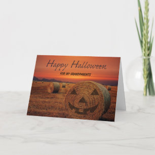 Grandparents Halloween Bale of Hay Jack o Lantern Card