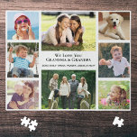 Grandparents Love You 8 Photo Collage Personalised Jigsaw Puzzle<br><div class="desc">A fun gift for the world's best grandparents,  this jigsaw puzzle features an 8 photo collage of their grandchildren,  family,  pets,  memories,  etc.,   "I Love You" or "We Love You, " and whether they are called "Grandma & Grandpa, " "Mommom & Poppop, " "Abuela & Abuelo, " etc.</div>