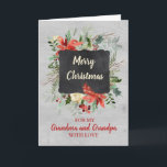 Grandparents Merry Christmas Card<br><div class="desc">Merry Christmas greeting card for grandma and grandpa with vintage watercolor flowers and cardinal,  chalkboard and wood patterns,  wish your grandparents well this holiday season with this elegant greeting card.</div>