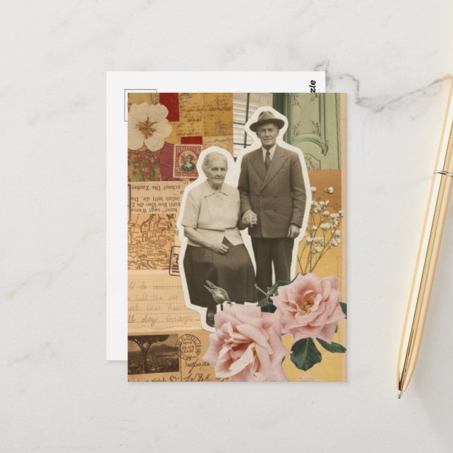 Grandparents Mixed Media Collage Postcard (Front/Back In Situ)