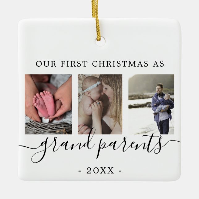 Grandparents Multi photos first Christmas Ceramic Ornament (Front)