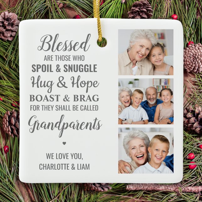 Grandparents Personalised Photo Collage Ceramic Ornament (Creator Uploaded)
