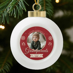 Grandparents Personalized First Christmas Photo  Ceramic Ball Christmas Ornament