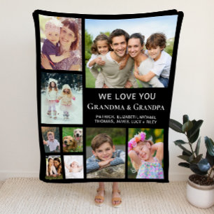 Grandparents Photo Collage Black Fleece Blanket