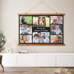 Grandparents Photo Collage Black Hanging Tapestry