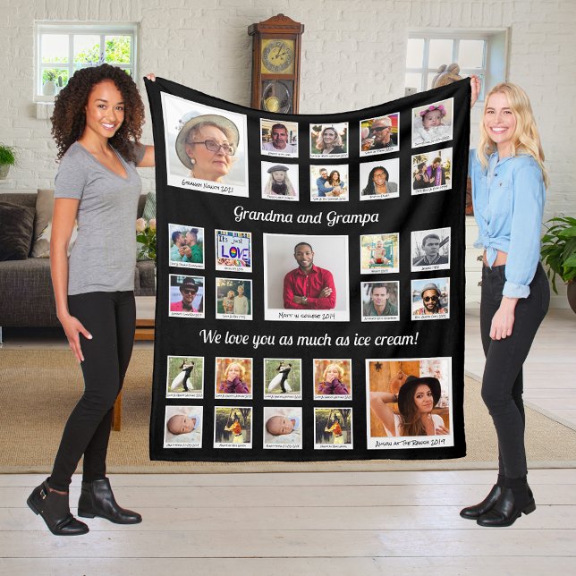 Grandparents Photo Collage For Grandma Grandpa Fleece Blanket (Creator Uploaded)