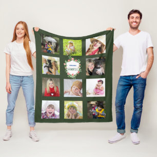 GRANDPARENTS Photo Collage Grandkids Green Fleece Blanket