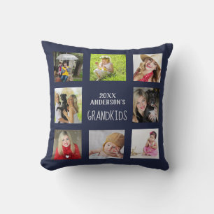 GRANDPARENTS Photo Collage Grandkids QUOTE Navy Cushion
