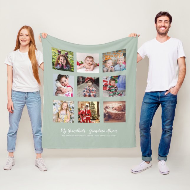GRANDPARENTS PHOTO GIFTS - Sage Green Fleece Blanket (In Situ)