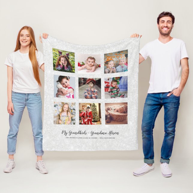 GRANDPARENTS PHOTO GIFTS - Silver Grey Glitter Fleece Blanket (In Situ)