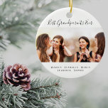 Grandparents photo grandkids ceramic ornament<br><div class="desc">A gift for your Grandmother  and  Grandfather for birthdays,  Christmas or a special event. Black text: Best Grandparents Ever written with a trendy hand lettered style script. Personalize and use your own photo and names. A chic white background.</div>