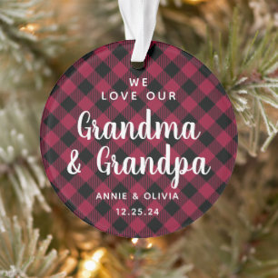 Grandparents Plaid Holiday Photo Two-Sided Ornament