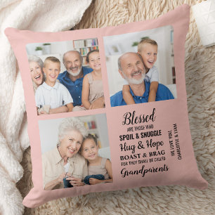 Grandparents Poem Custom Modern 3 Photo Collage  Cushion