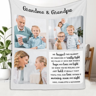 Grandparents Poem Modern Personalised 3 Photo Fleece Blanket