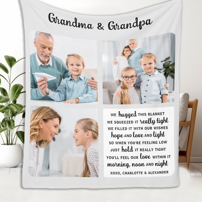 Grandparents Poem Modern Personalized 3 Photo Fleece Blanket (Creator Uploaded)