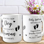 Grandparents Pregnancy Announcement Coffee Mug<br><div class="desc">You've been promoted from Dog grandparents to Human grandparents! Include your best dog in your pregnancy announcement to your parents, the new baby grandparents with this adorable dog pregnancy announcement coffee mug. “You've been promoted from Dog grandparents to Human grandparents... other side Personalise with Baby Last Name and Your Month/Date...</div>