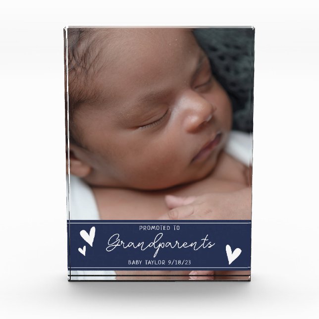 Grandparents Promoted New Baby Script Keepsake Photo Block (Front)
