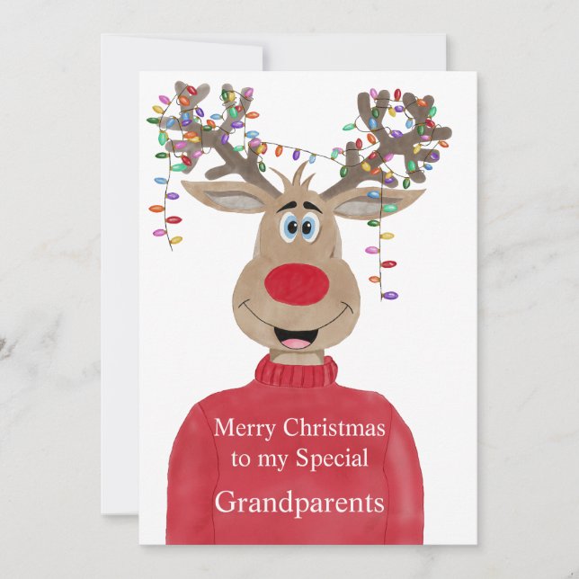 Grandparents Reindeer Christmas Customisable  Holiday Card (Front)