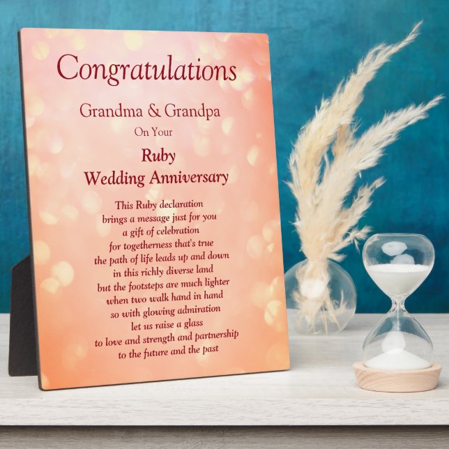 Grandparents Ruby Wedding Anniversary  Plaque (Side)