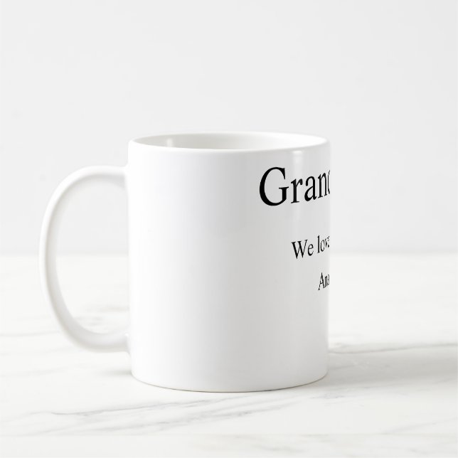 Grandparents we love you add name simple minimal g coffee mug (Left)