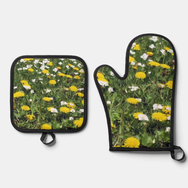 Grandparents Wild Flowers Oven Mitt & Pot Holder Set (Front)