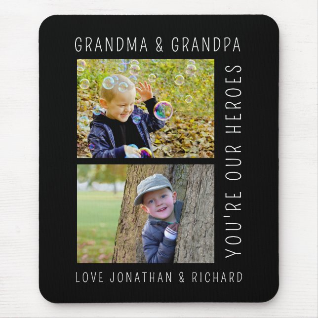 Grandparents "You're Our Heroes" Photo Mouse Pad (Front)