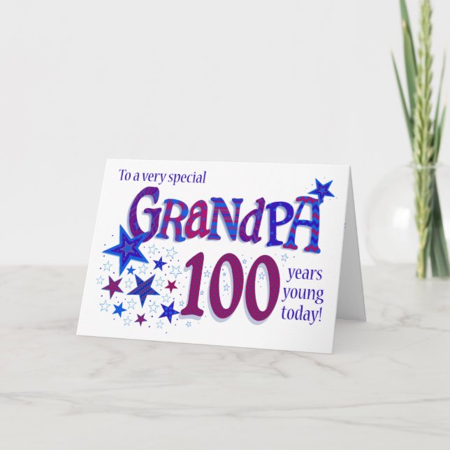 Grandpa's 100th Birthday Word Art with Stars Card (Front)