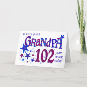 Grandpa's 102nd Birthday Word Art with Stars Card
