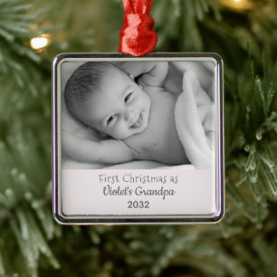 Grandpa's 1st Christmas Personalised Name Photo Metal Ornament