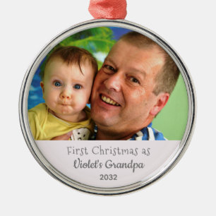 Grandpa's 1st Christmas Personalised Photo Name Metal Ornament