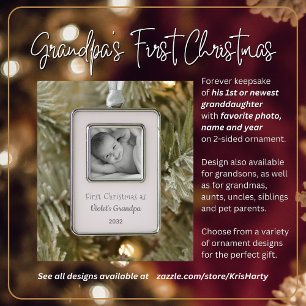 Grandpa's 1st Christmas Personalised Photo Name Silver Plated Framed Ornament