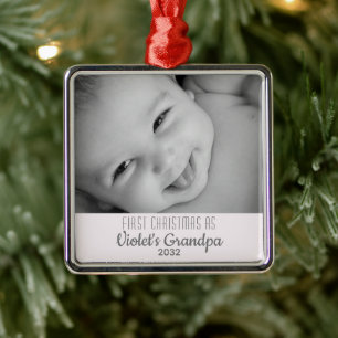 Grandpa's 1st Christmas Personalized Name Photo Metal Ornament