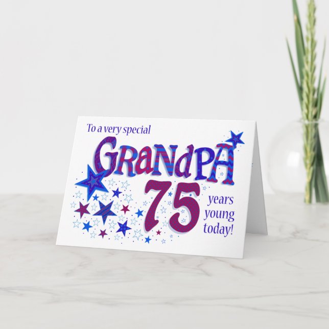 Grandpa's 75th Birthday Word Art with Stars Card (Front)