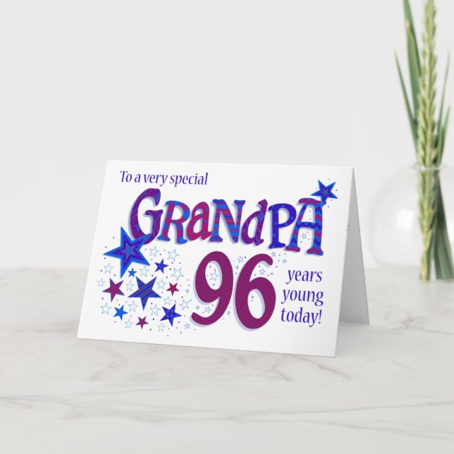 Grandpa's 96th Birthday Word Art with Stars Card (Front)