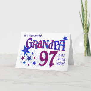 Grandpa's 97th Birthday Word Art with Stars Card