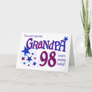 Grandpa's 98th Birthday Word Art with Stars Card