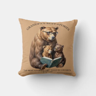 Grandpas Best Stories Folk Art Bear Throw Pillow