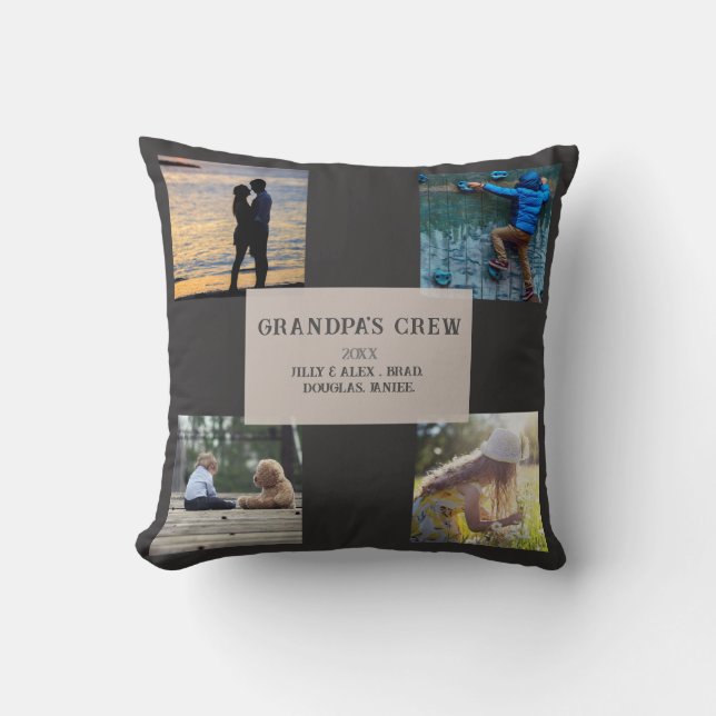 Grandpa's Crew Custom  4 Photo Grid  Cushion (Front)