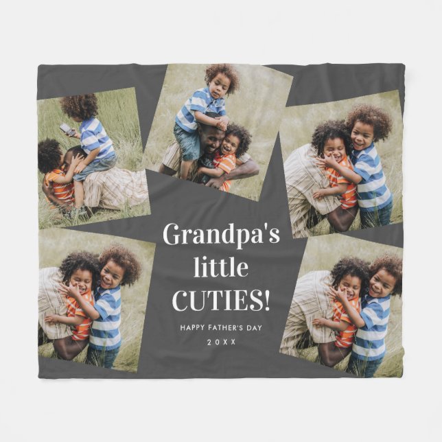 Grandpa's Cuties Photo Collage Father's Day Fleece Blanket (Front (Horizontal))