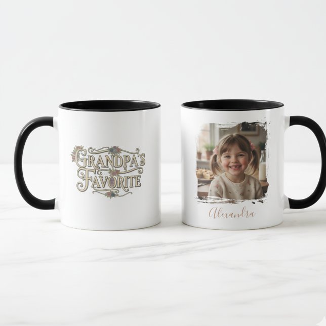 Grandpa's Favorite Floral Typography Photo Mug (Grandpa's Favorite Personalized Coffee mug)