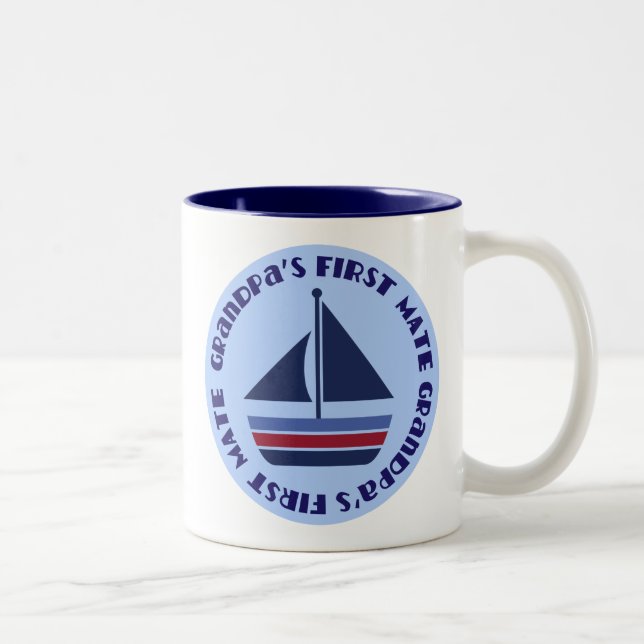 Grandpa's First Mate Sailing Sailboat Gift Two-Tone Coffee Mug (Right)